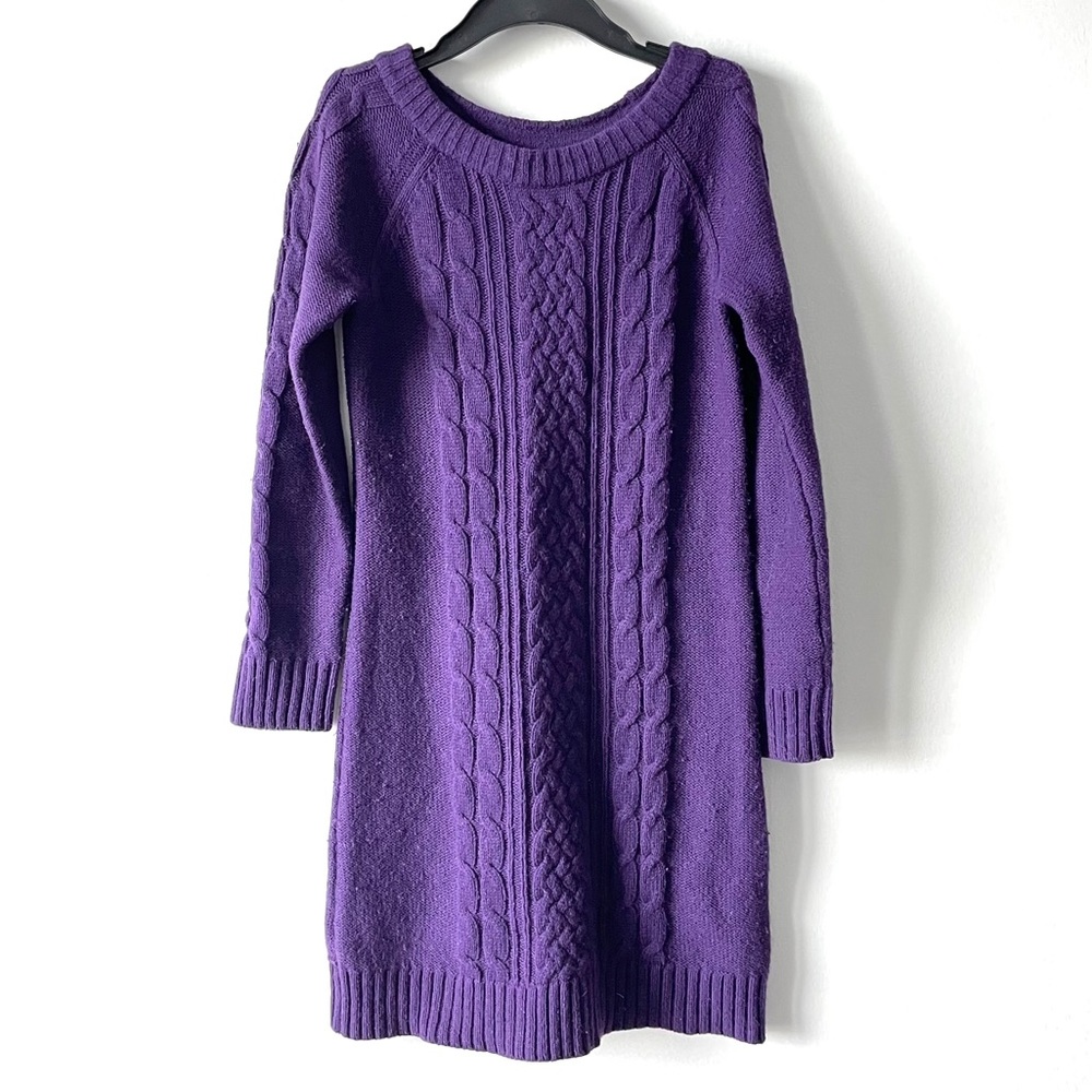 Land’s End Purple Wool Cable Knit Dress sz 7-8